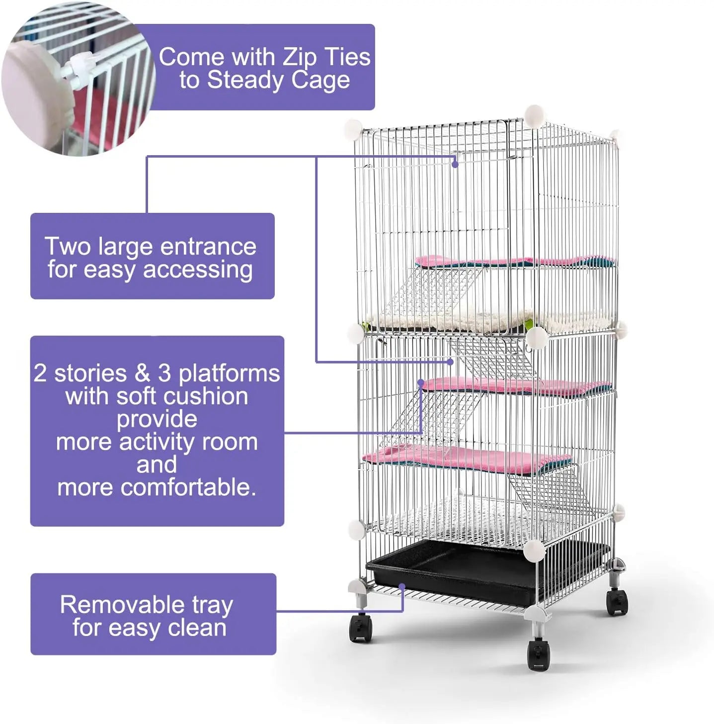 Cages for Hamster, Rat or Other Small Animals Indoor, Expandable/Stackable, 14x14x28 in