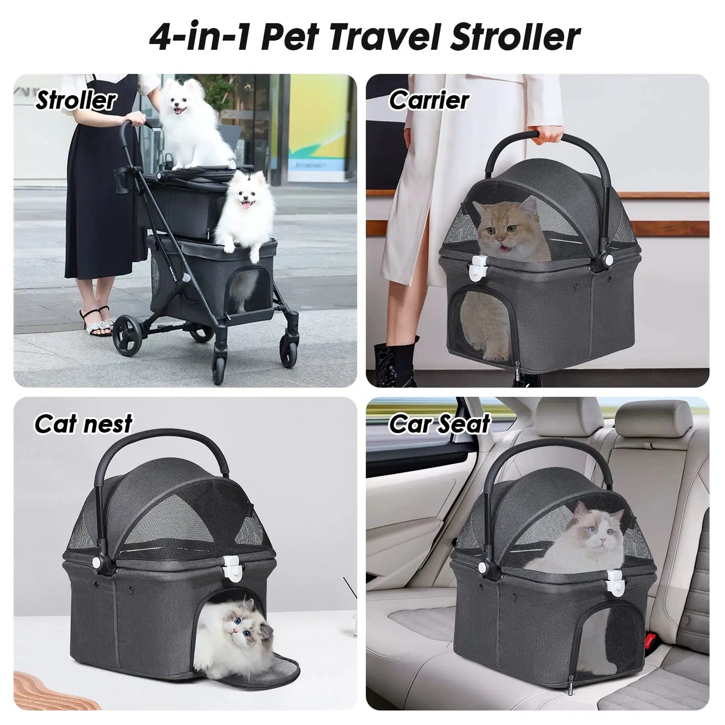 Double Pet Stroller for 2 Small Dogs or Cats Lightweight, Detachable Carrier for Travel Camp