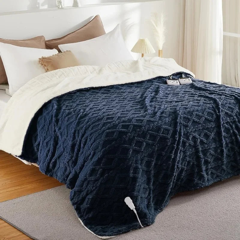 Thick Tufted Sherpa Electric Blanket Throw with 10 Heating Levels, 10 Time Settings