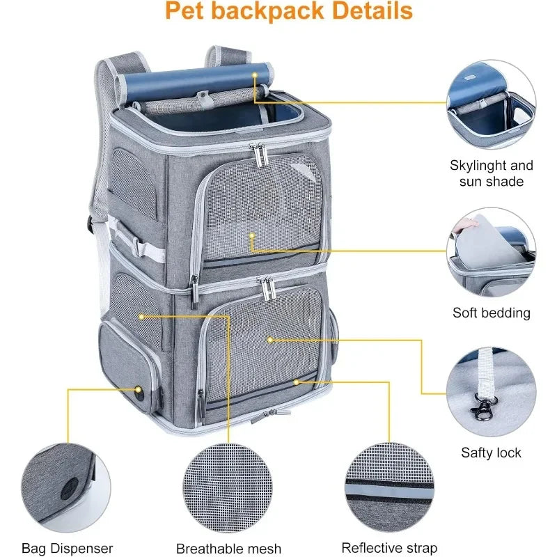 Double Cat Carrier, Dog Backpack Carriers ,small Dogs, Double Compartment