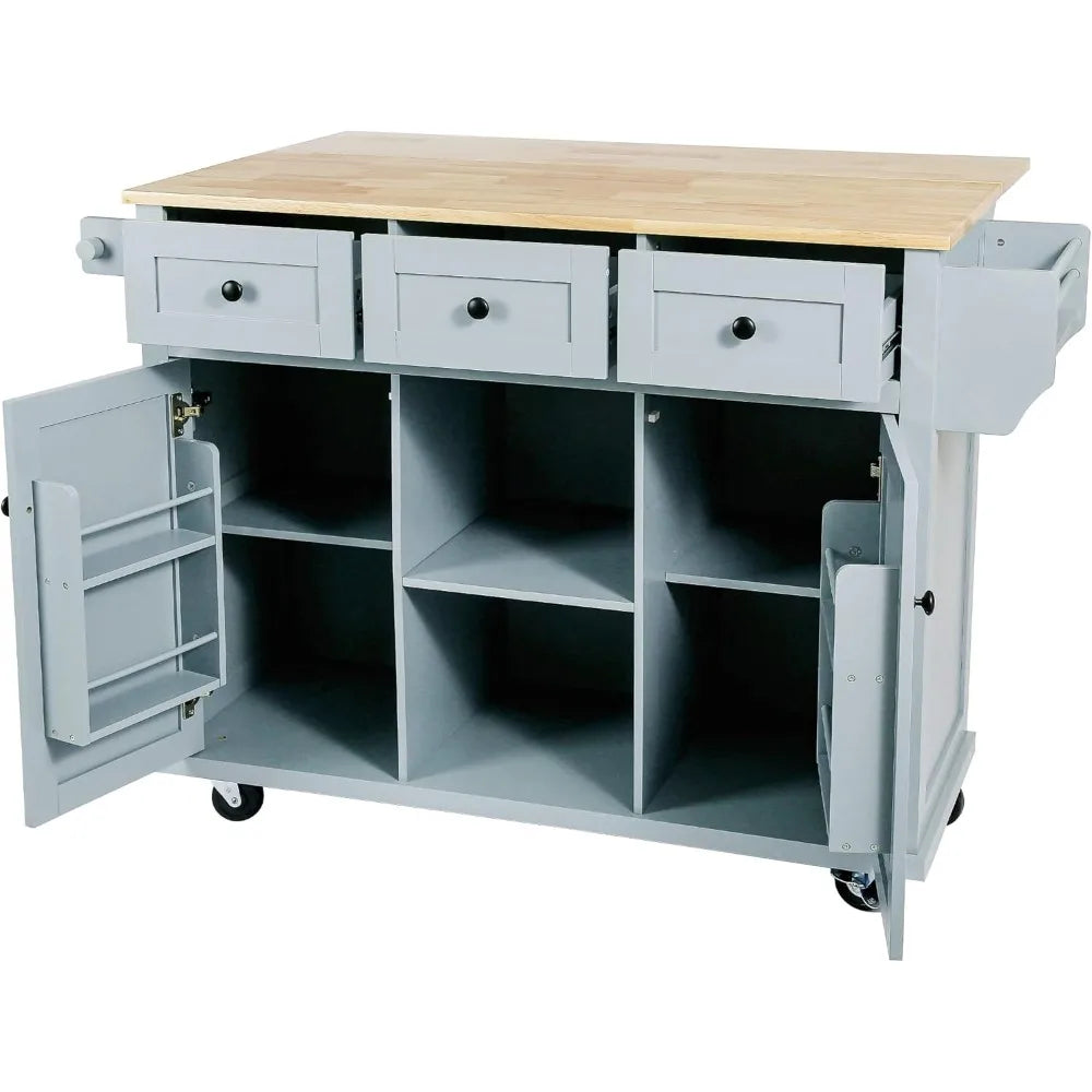 Drop-Leaf Countertop, Rolling Kitchen Island Cart, 3 Drawers