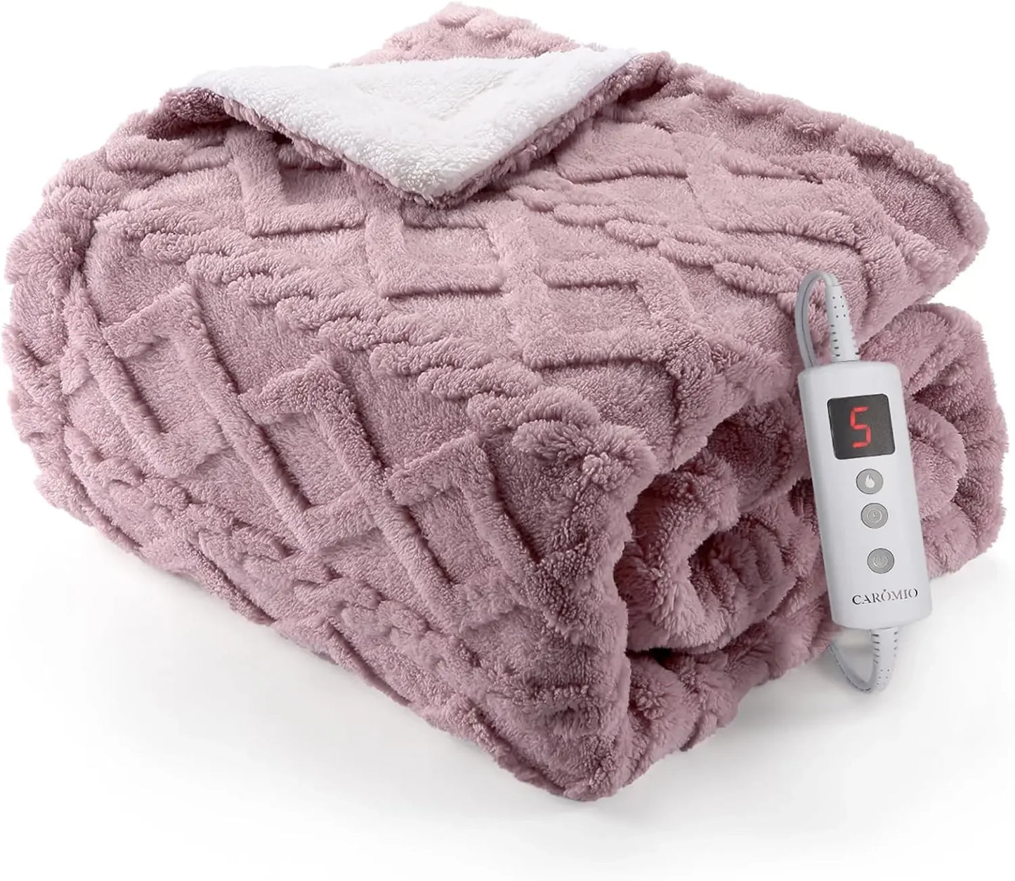 Thick Tufted Sherpa Electric Blanket Throw with 10 Heating Levels, 10 Time Settings